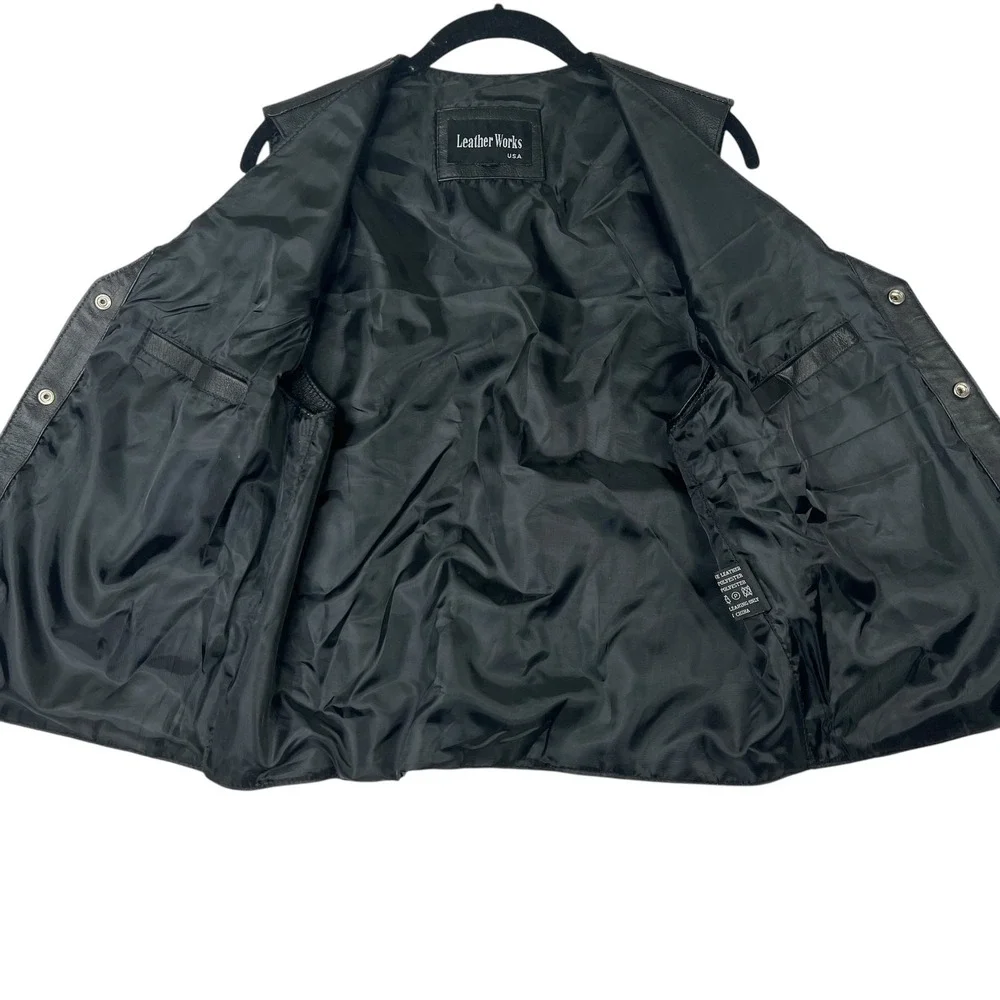 Leather Works USA‎ Leather Vest Mens Biker Western Snap Front Black S Biker